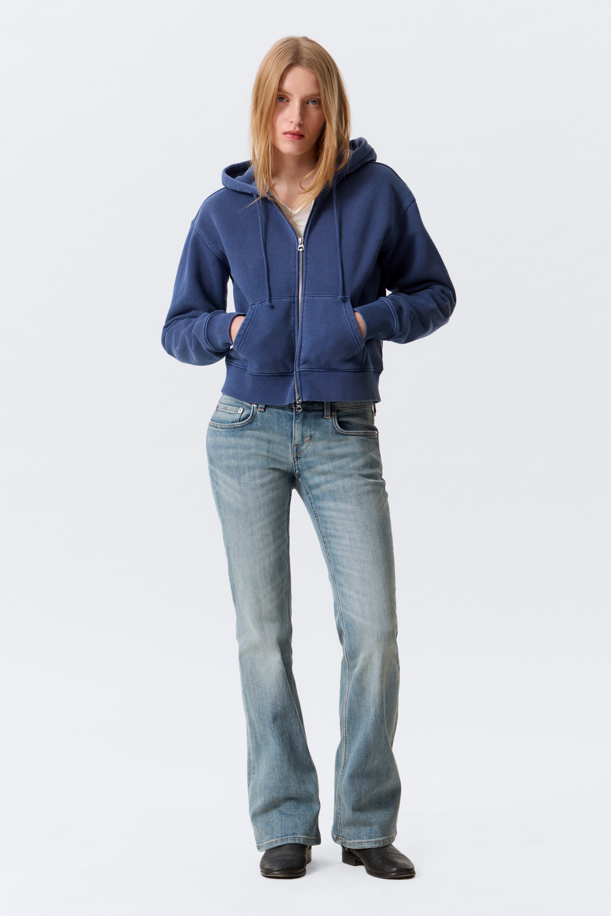 Fitted Zip Hoodie - Donkerblauw met wassing/Washed Black – Zwart