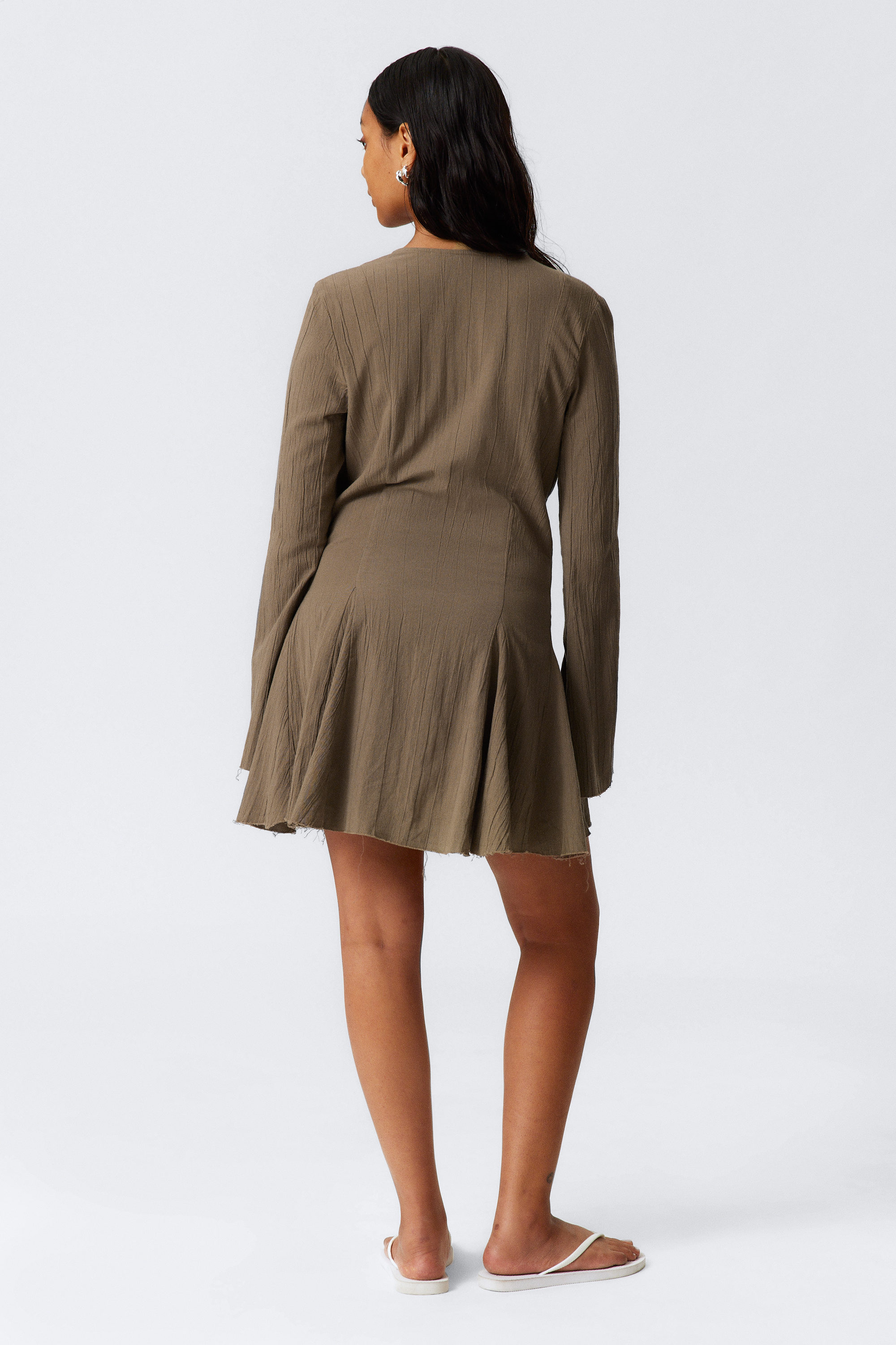 Dark Mole - Crinkled Long-Sleeved Mini Dress - 2