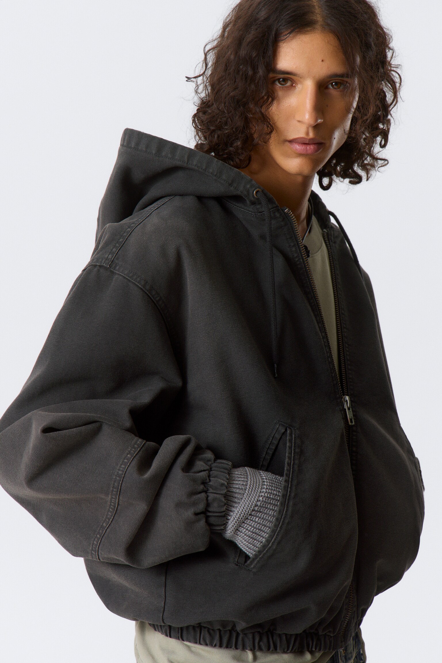 Relaxed Hooded Bomber Jacket - Washed Black/Washed Navy Blue