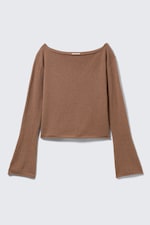 Brown - Relaxed Knitted Boat-Neck Sweater - 3