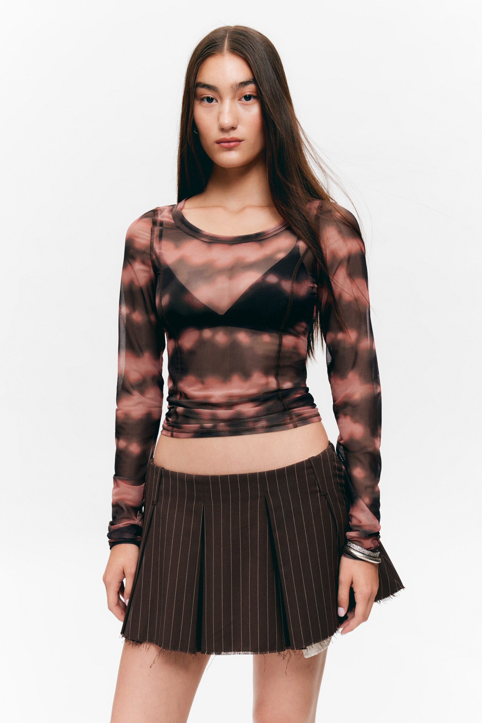 Long-Sleeved Mesh Top - Pink Blurred Stains/Dusty Pink/Black/Yellow Blurred Stains - 5