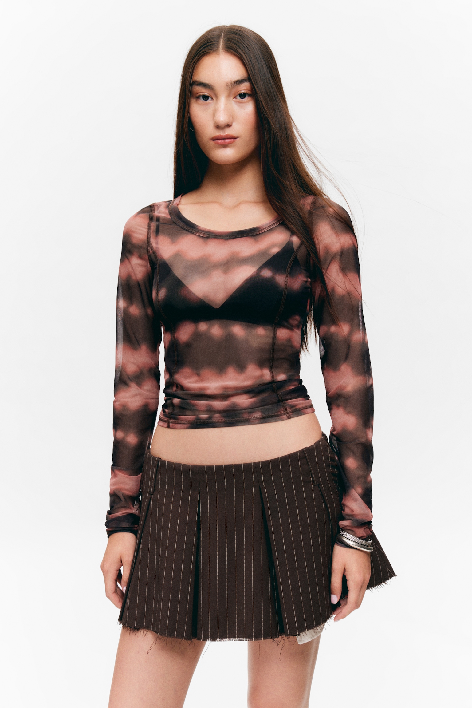 Long-Sleeved Mesh Top - Pink Blurred Stains/Yellow Blurred Stains/Zwart/Oudroze - 3