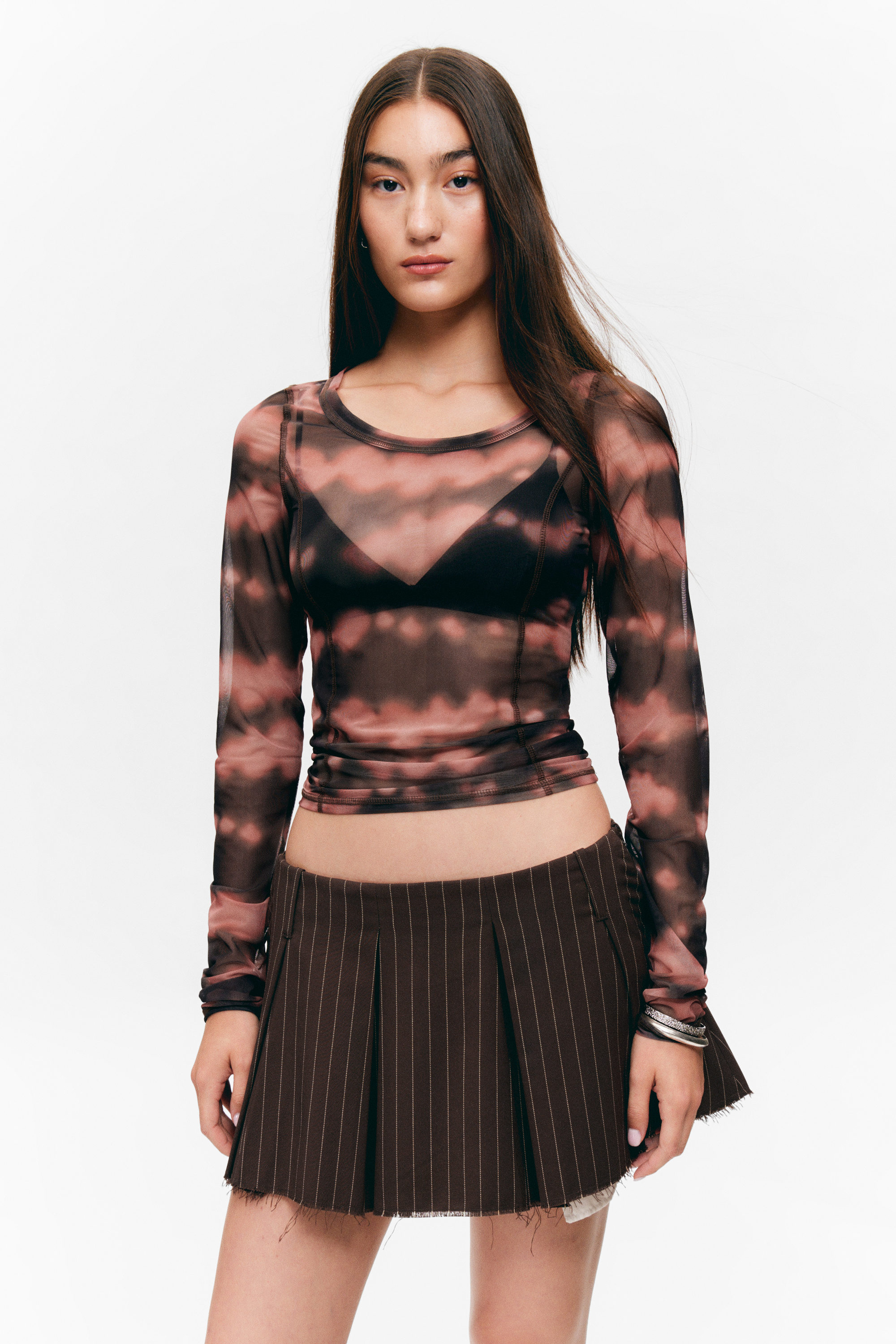 Rosa Farbverläufe - Langärmeliges Mesh-Top - 2