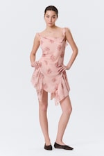 Pink - Floral - Sleeveless Square-Neck Mini Dress - 0