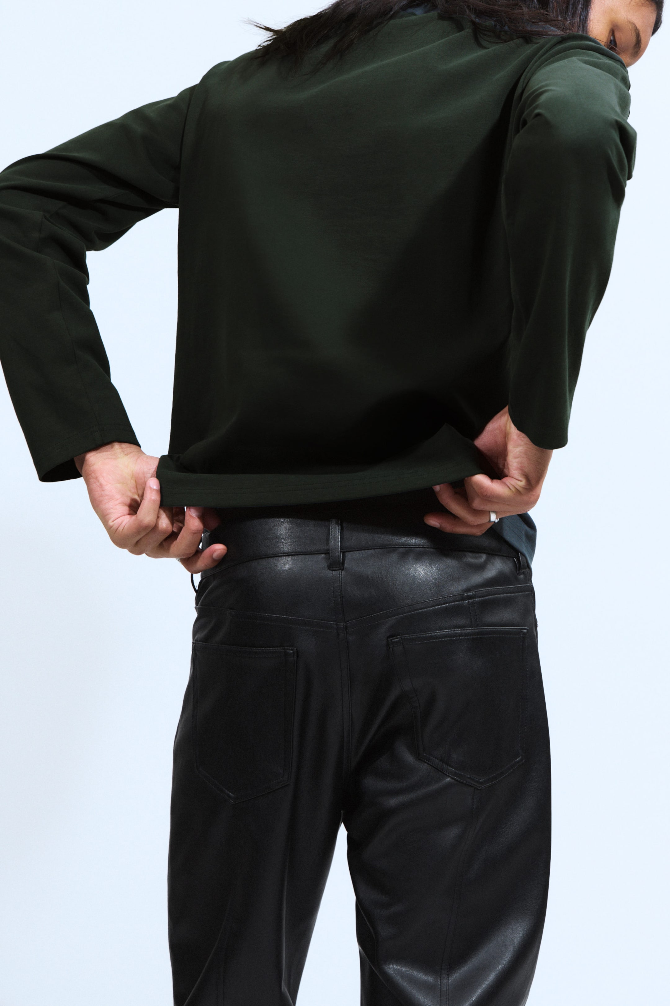 Dark Green - Loose Boxy Long-Sleeved T-shirt - 2