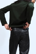 Dark Green - Loose Boxy Long-Sleeved T-shirt - 1