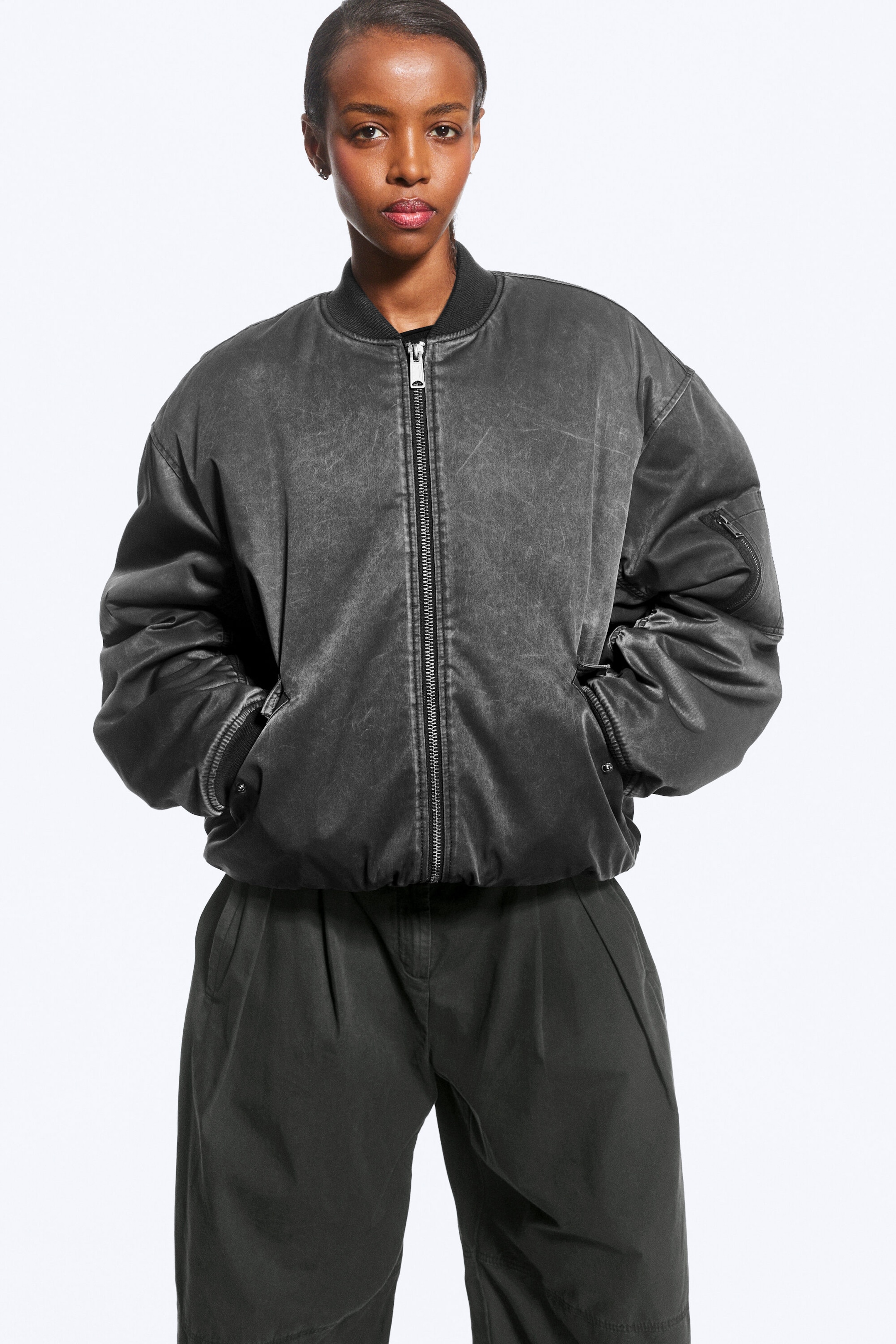 Washed Black – Zwart - Oversized gewatteerd pilotenjack - 3