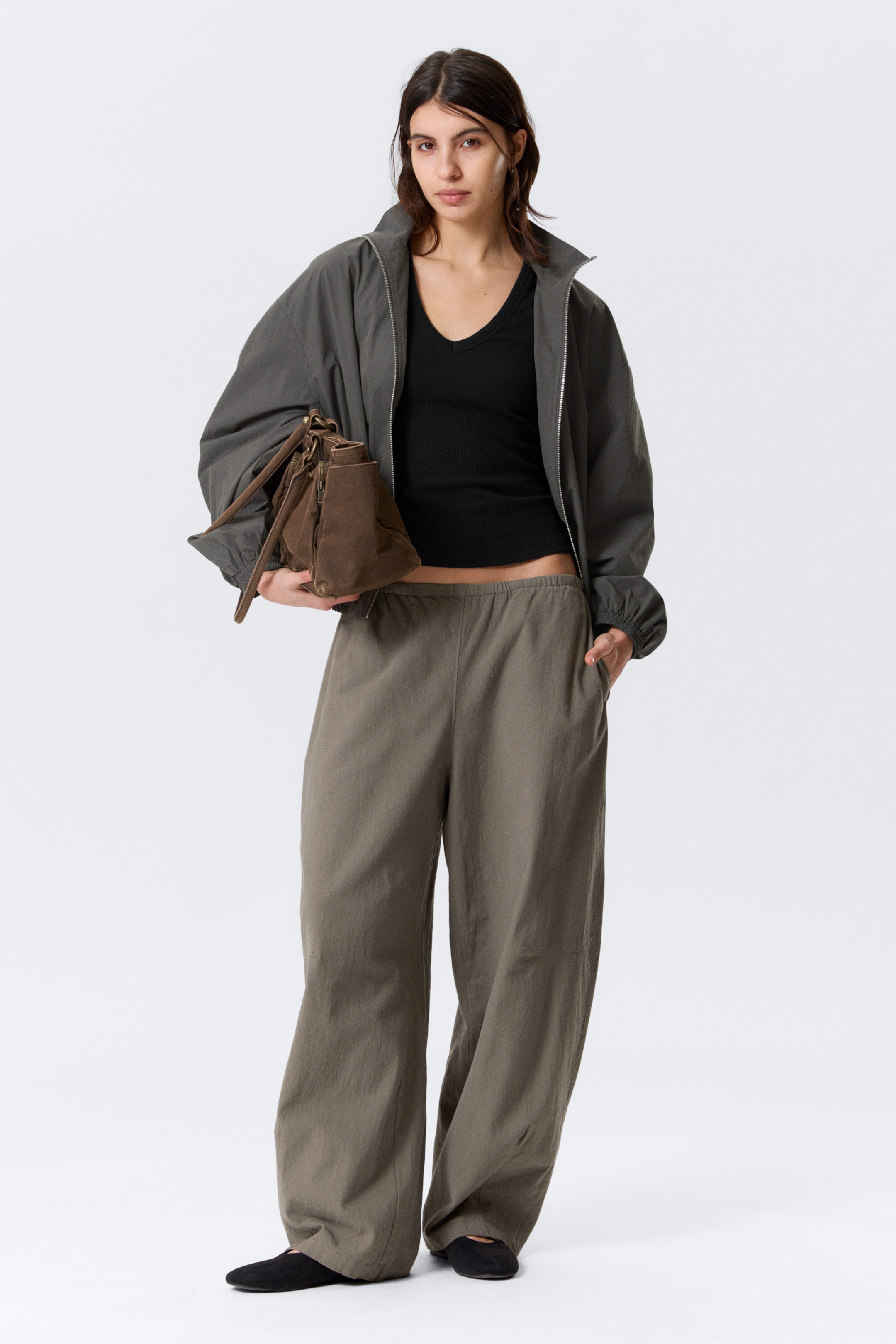 Grijs - Losse pull-on broek met lage taille - 1