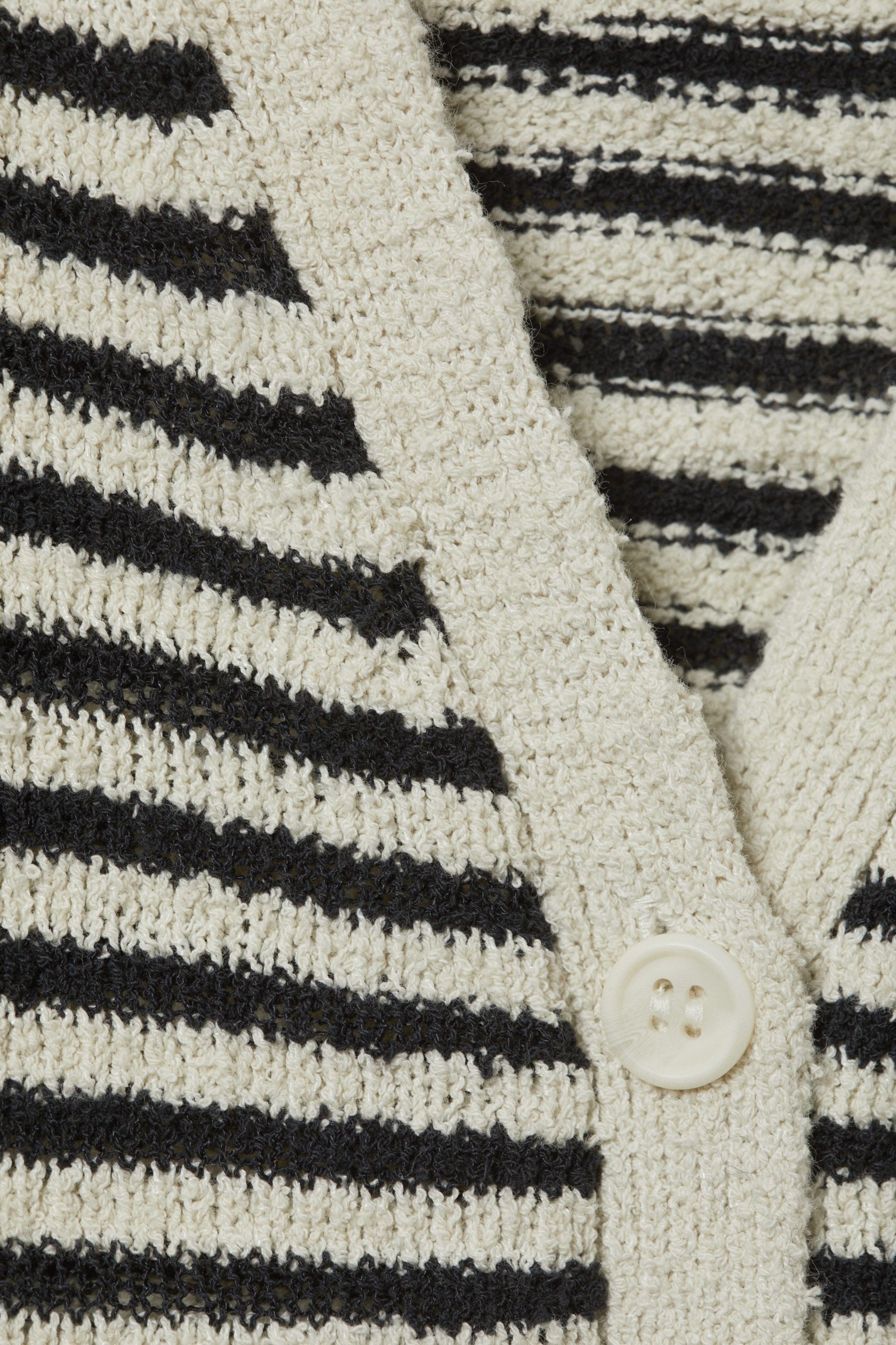 White & Dark Grey Stripes - Loose Knitted V-neck Cardigan - 2
