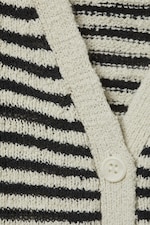 White & Dark Grey Stripes - Loose Knitted V-neck Cardigan - 1