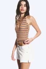 Striped Orange - Crochet Halterneck Top - 0