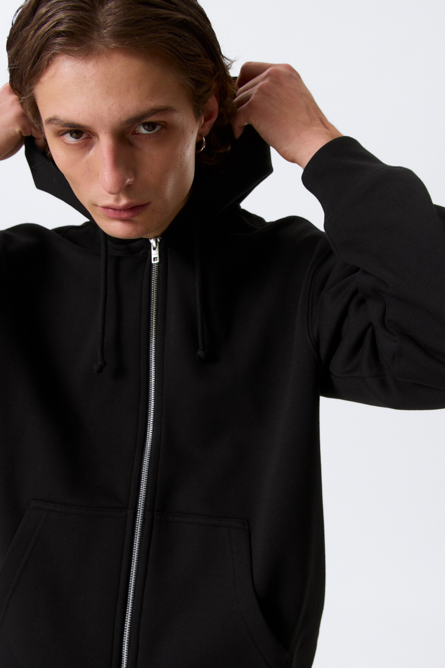 Klassisk Zip Hoodie - Sort/Gråmeleret - 3