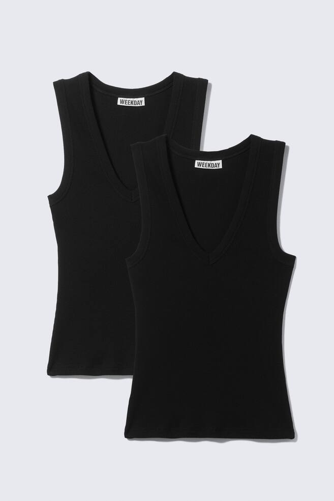 2-pack Ribbed V-neck Tank Top - Black/White - 1