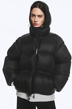 Black - Oversized Hooded Recycled Down Puffer Jacket - 1