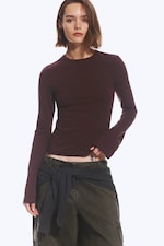 Striped Dark Red - Long Sleeve Cotton Top - 1