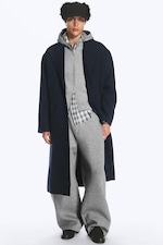 Dark Blue Melange - Oversized Single-Breasted Wool Blend Coat - 1