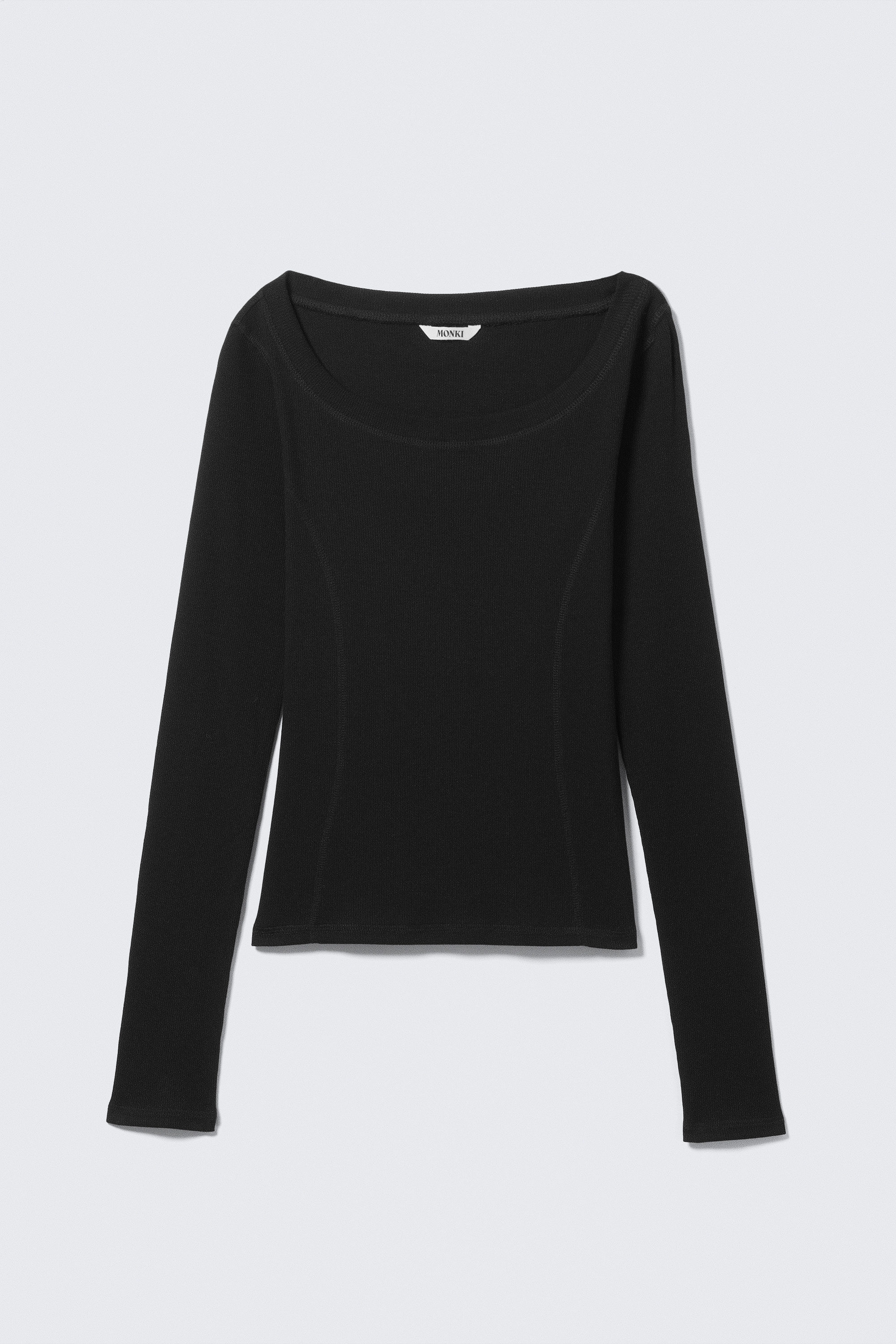 Svart - Långärmad topp med vid halsringning - 3