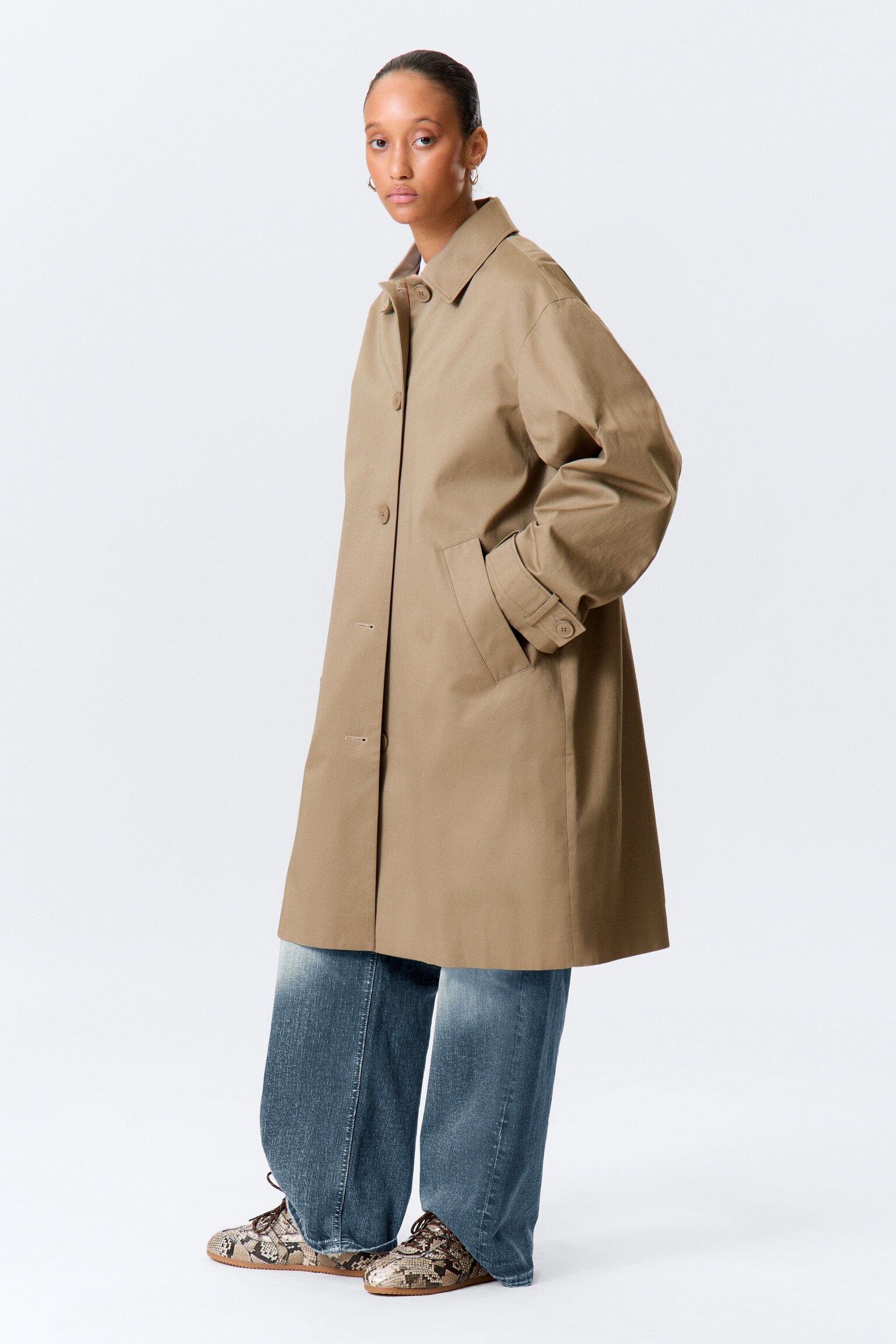 Manteau croisé décontracté - Taupe cendré/Beige/Gris à carreaux - 4