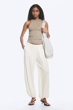 White - Soft Mid-Rise Balloon Trousers - 0