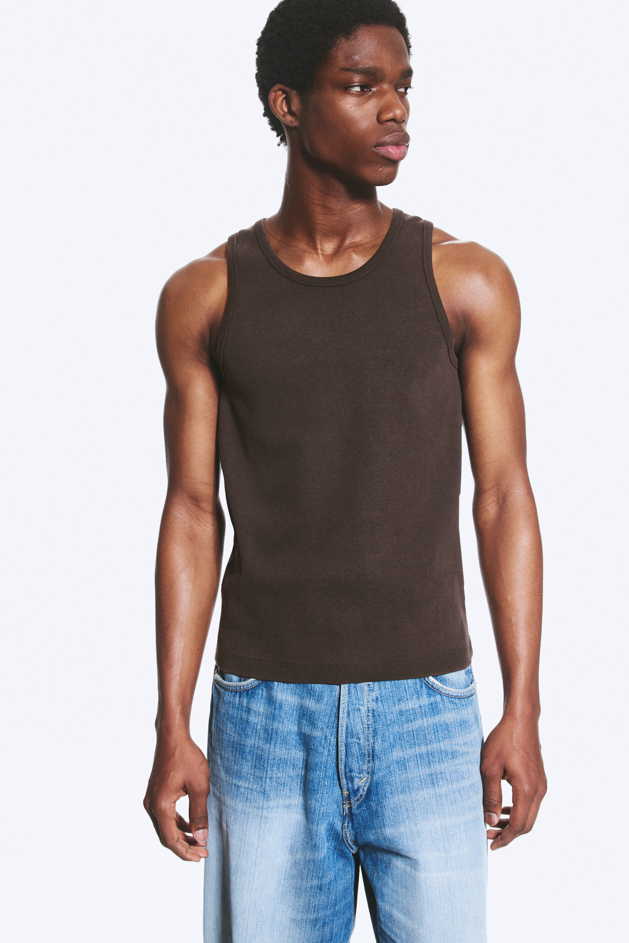 Dark Brown - Classic Ribbed Tank Top - 2