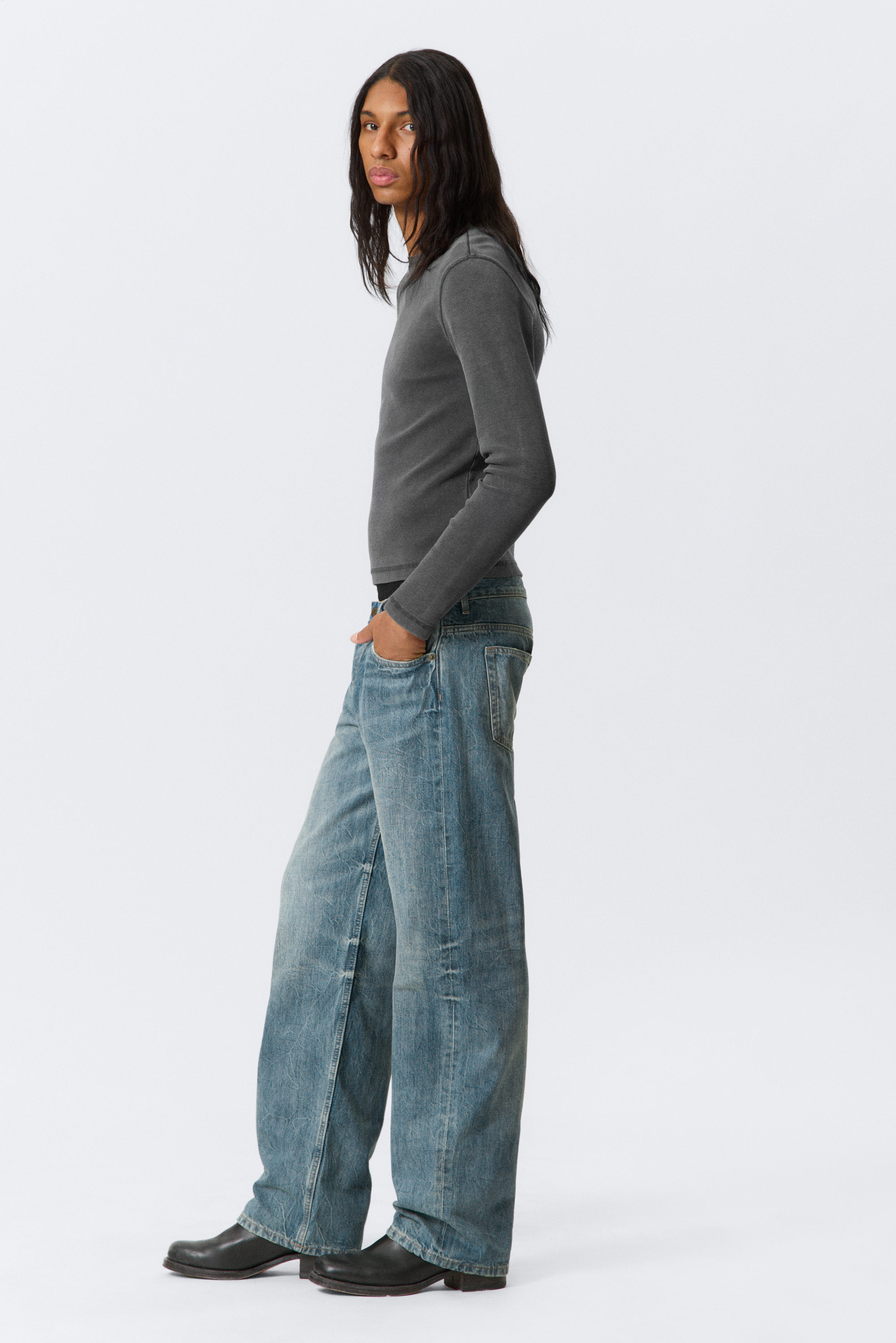 Cyan Dust - Mellanblå - Sphere Low Waist Loose Straight Leg Jeans - 2
