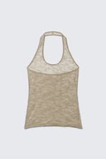 Beige - Neckholder-Top aus wirbeliger Spitze - 4