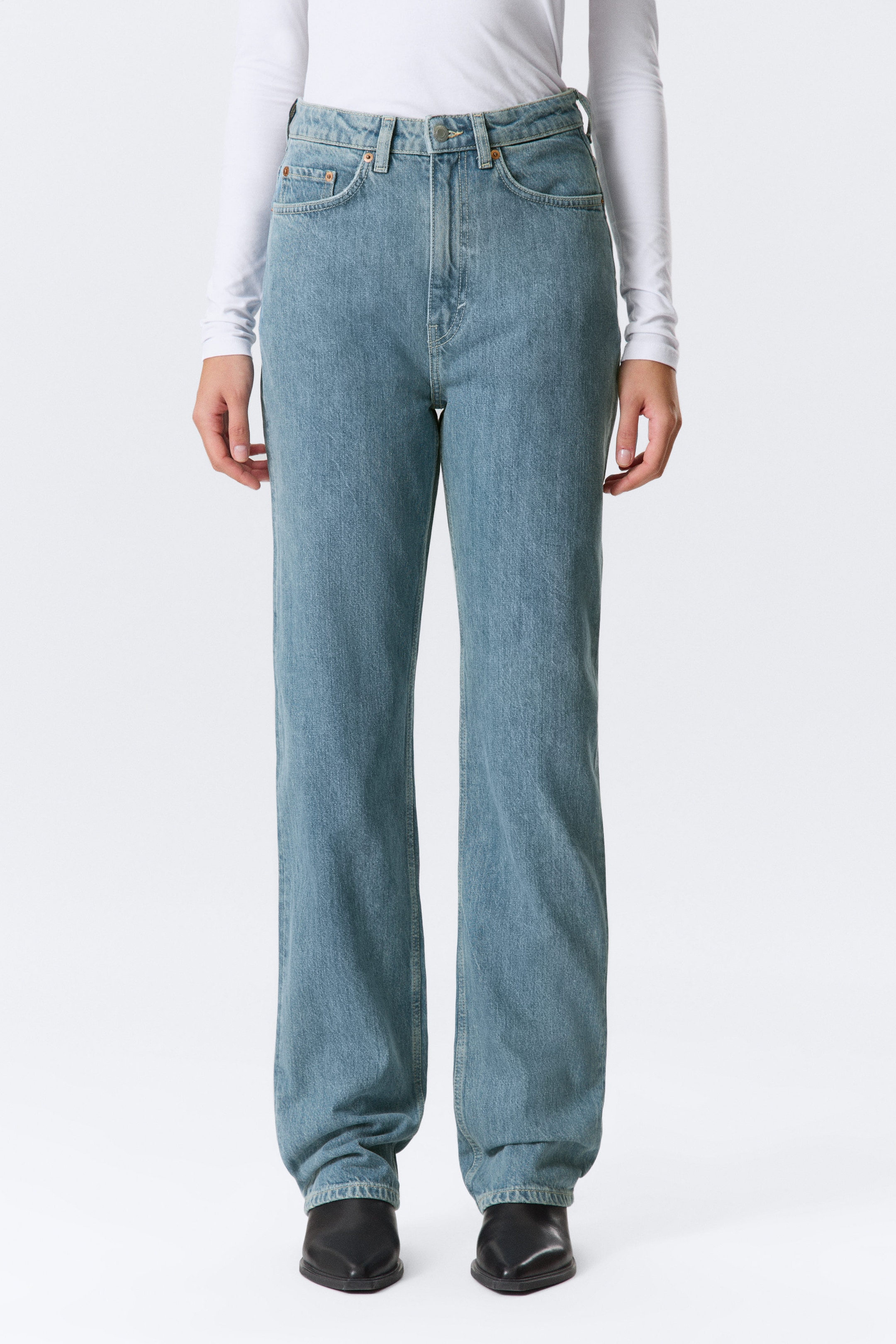 2000 Blue - Medium Blue - Rowe Super High Waisted Regular Straight Leg Jeans - 2