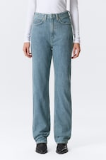 2000 Blue - Medium Blue - Rowe Super High Waisted Regular Straight Leg Jeans - 1