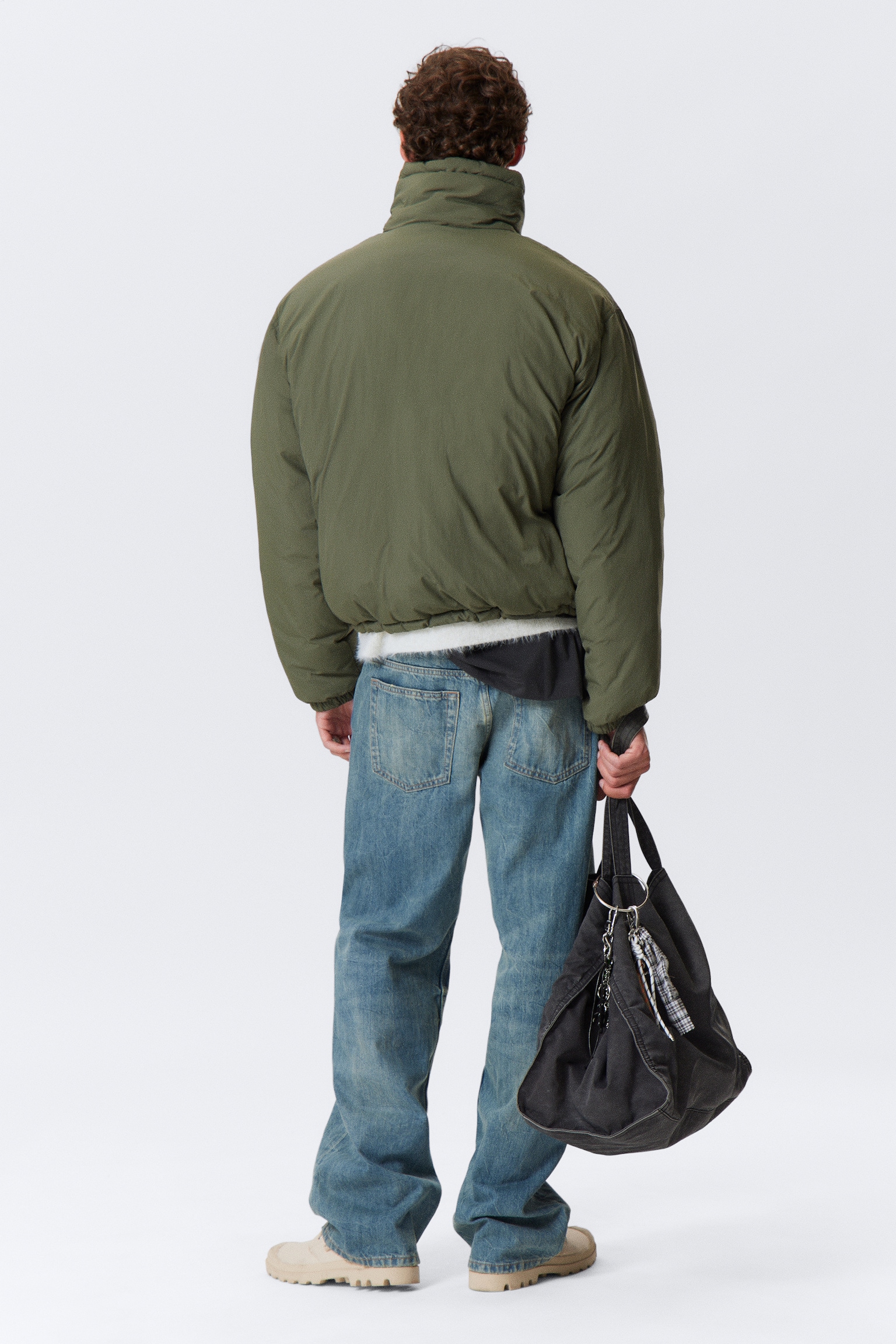 Padded Drawstring Nylon Jacket - Saliegroen/Zwart - 3
