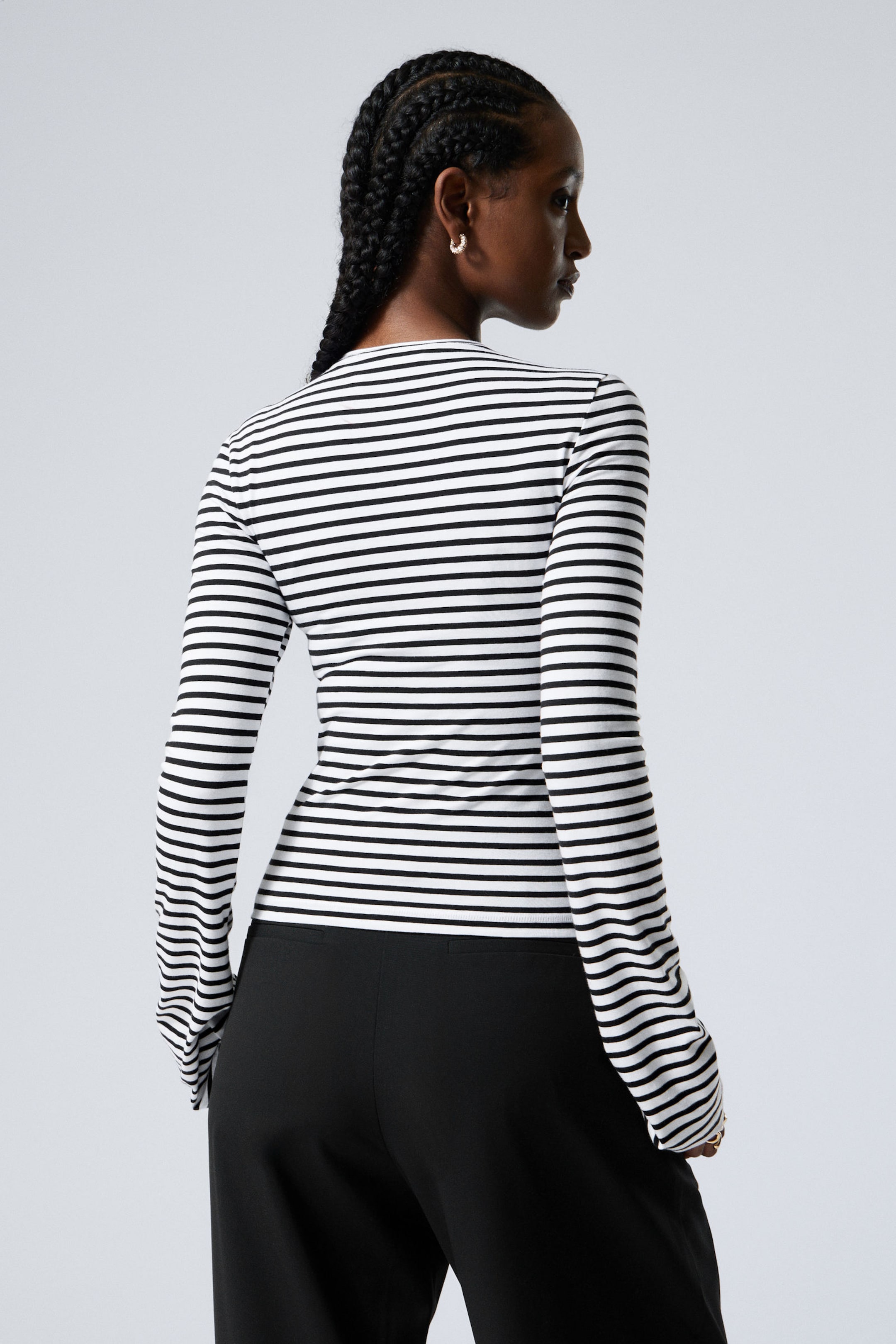 Weiß - Schwarze Streifen - Longsleeve aus Baumwolle - 2