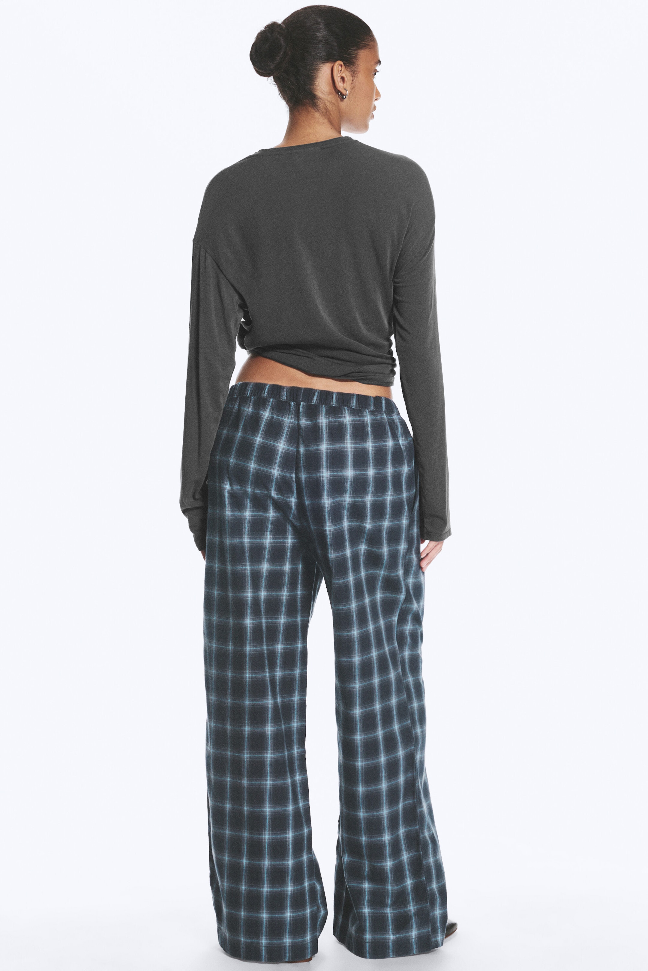Checked Black & Blue - Wide Flannel Pyjama Trousers - 3