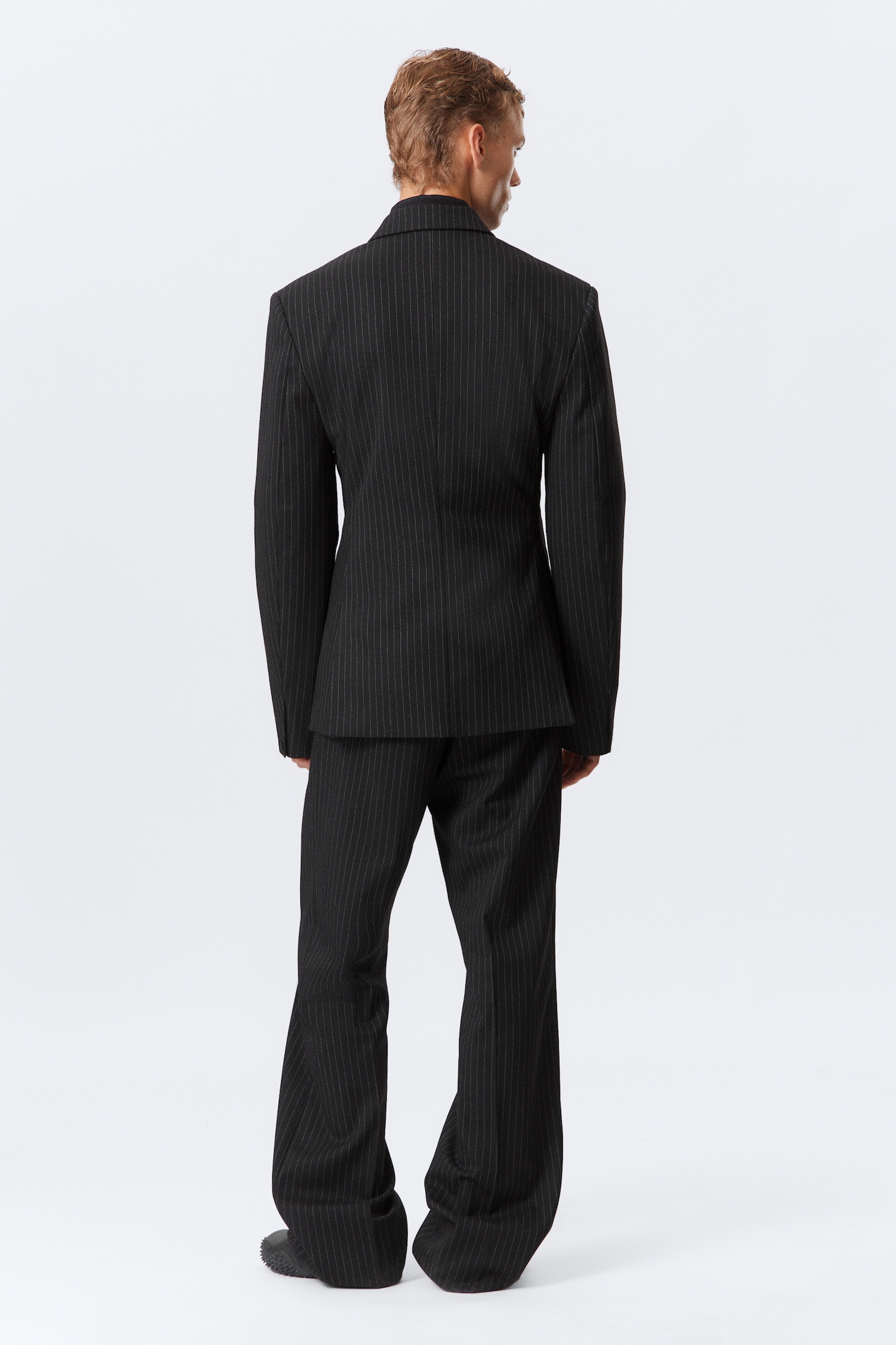 Blazer ajusté croisé - Noir - Rayures fines - 3