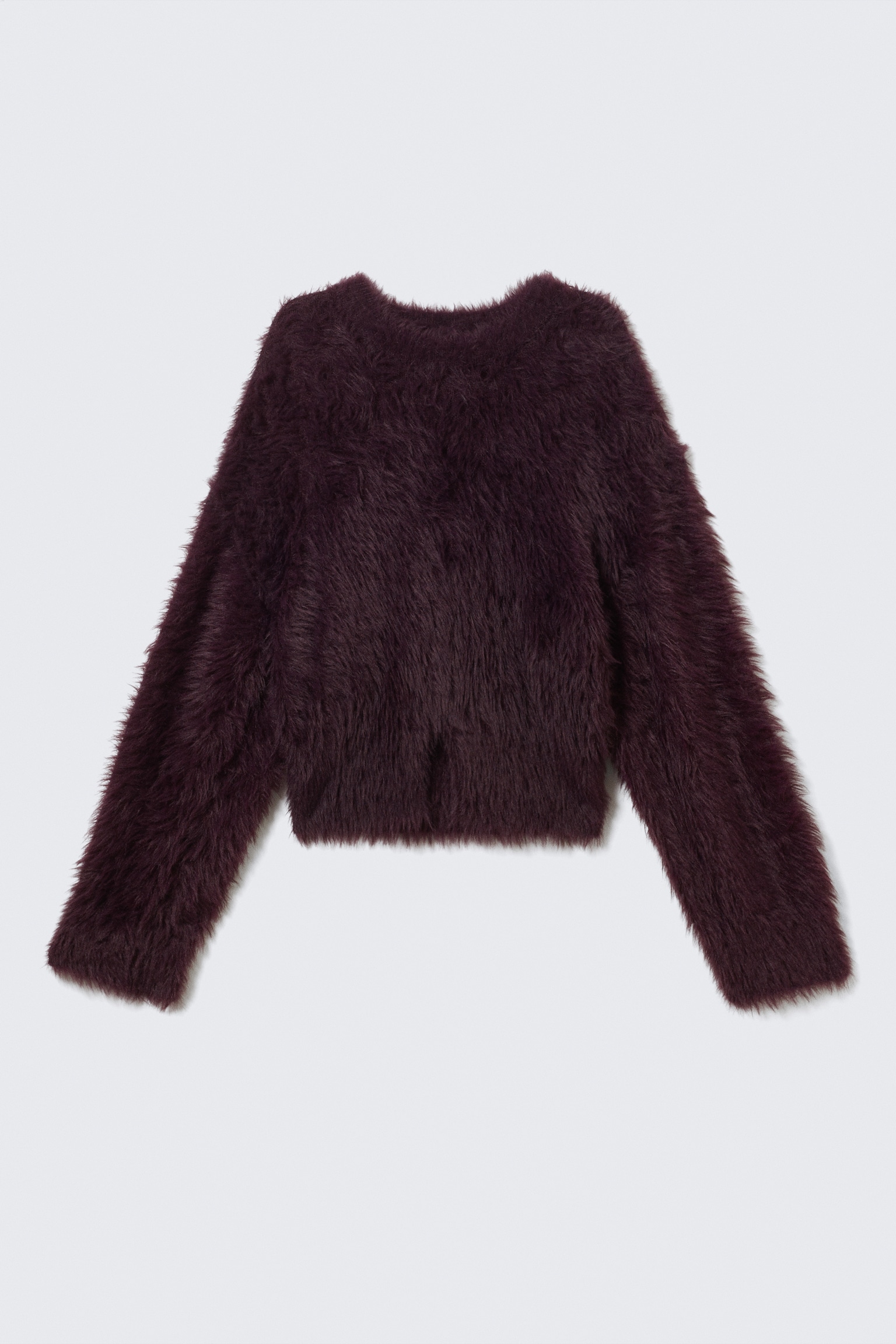 Fluffy Knitted Sweater - Dark Plum/White - 2