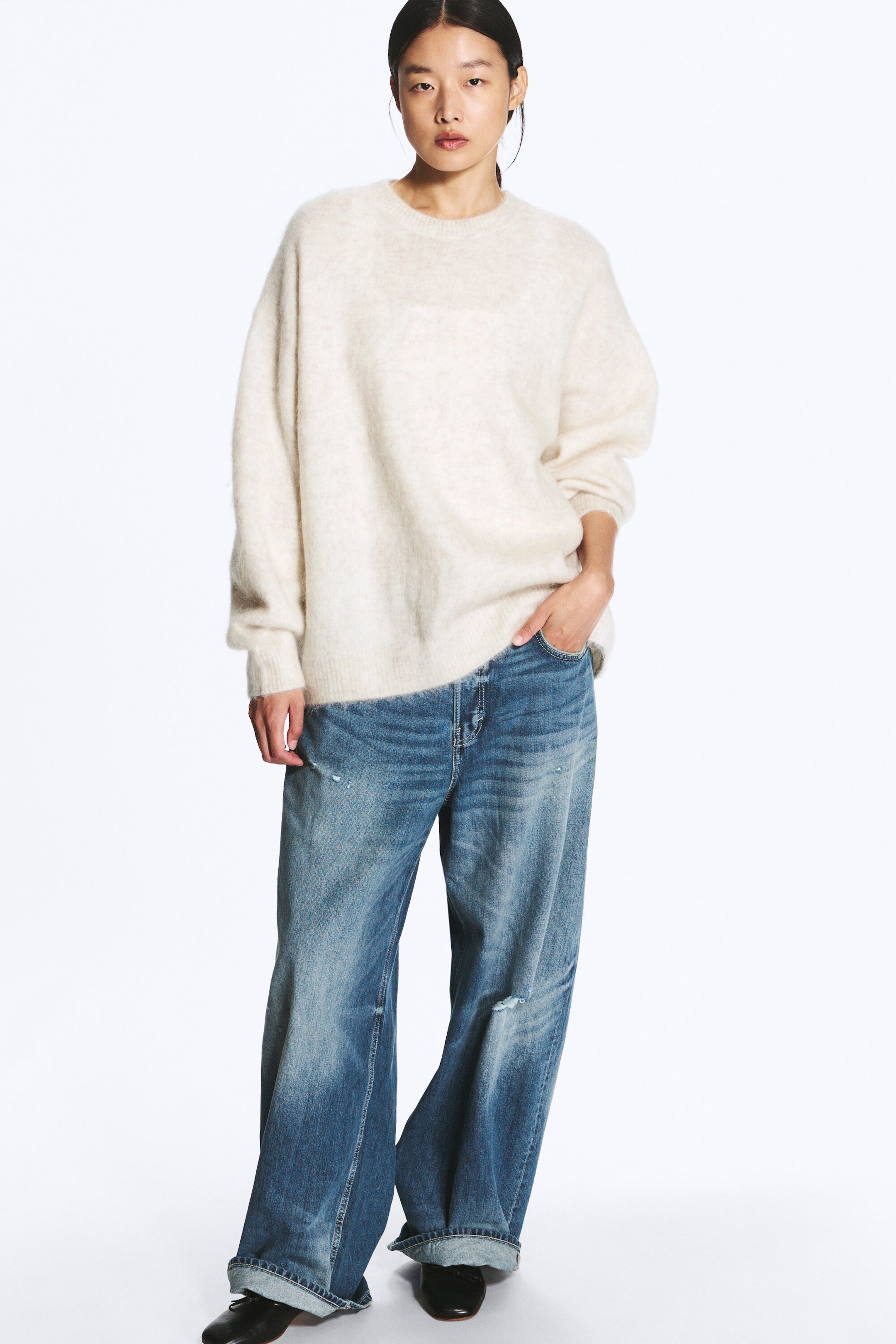 Off-white - Gestrickter Oversize-Pullover aus Mohair-Mix - 2