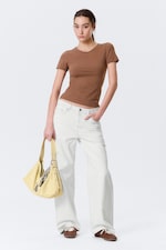 Marron - Haut ajusté à manches courtes et dos ouvert - 1