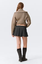 Dark Grey Melange - Pleated Mini Suiting Skirt - 2