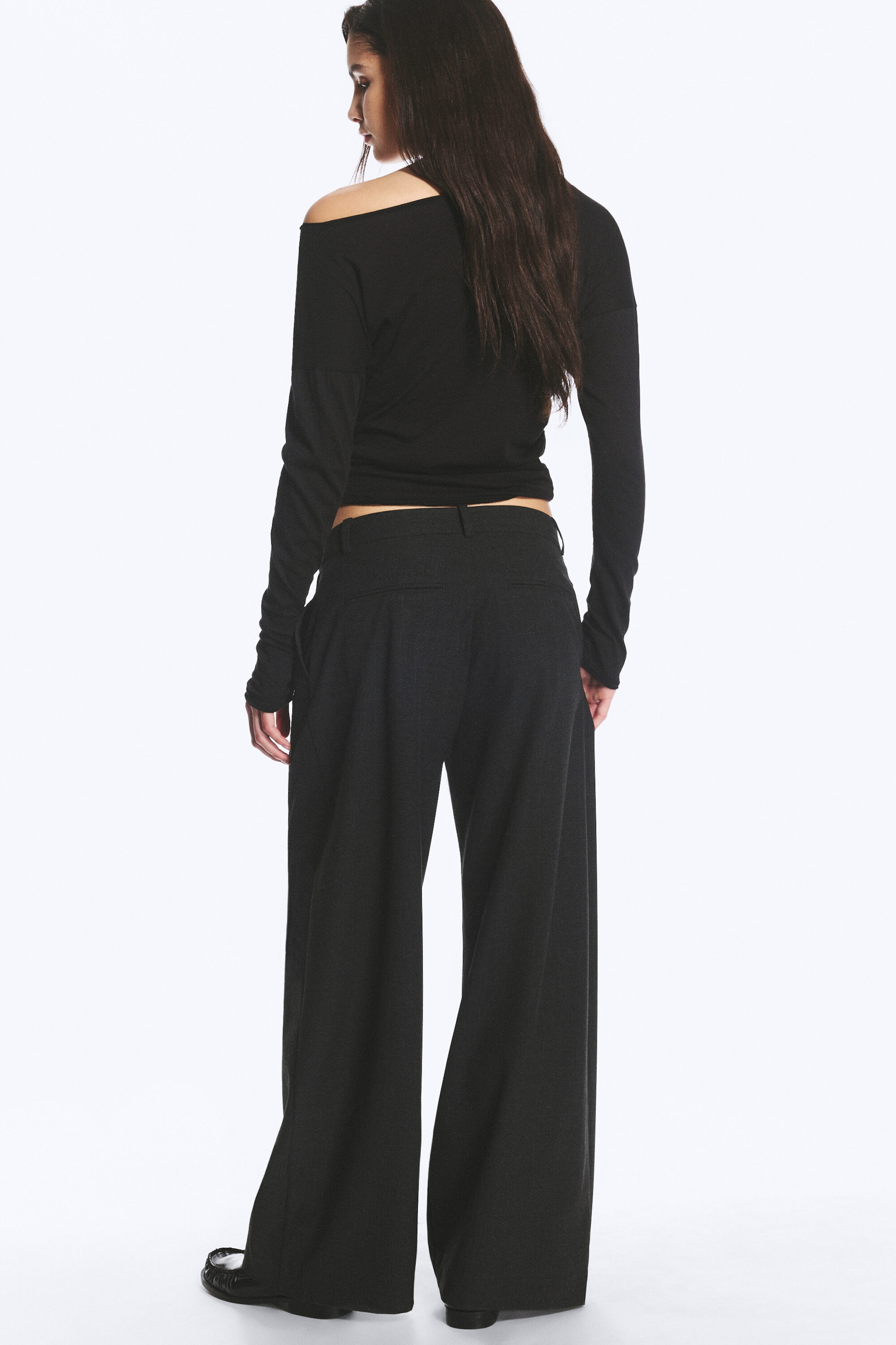 Checked Dark Grey - Low Waist Wide Suiting Trousers - 3