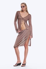 Bruin - Gebreid vest met V-hals - 1