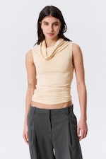 Light Beige - Sleeveless Funnel Neck Top - 0