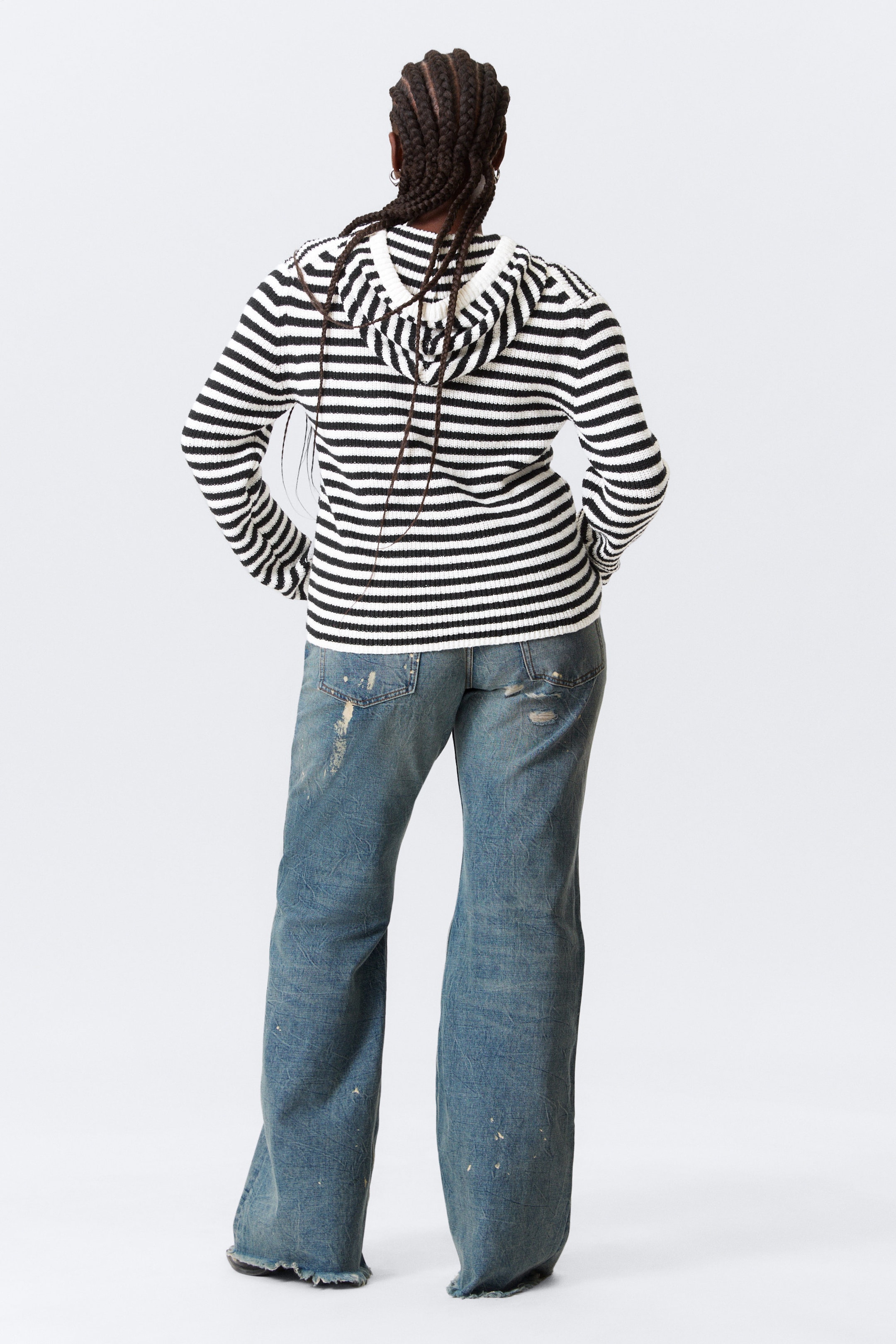 Black & White Stripes - Knitted Slim Fit Zip Hoodie - 3