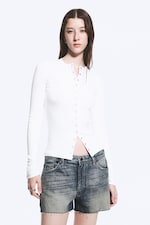 White - Ribbed Long-Sleeved Cardigan - 0