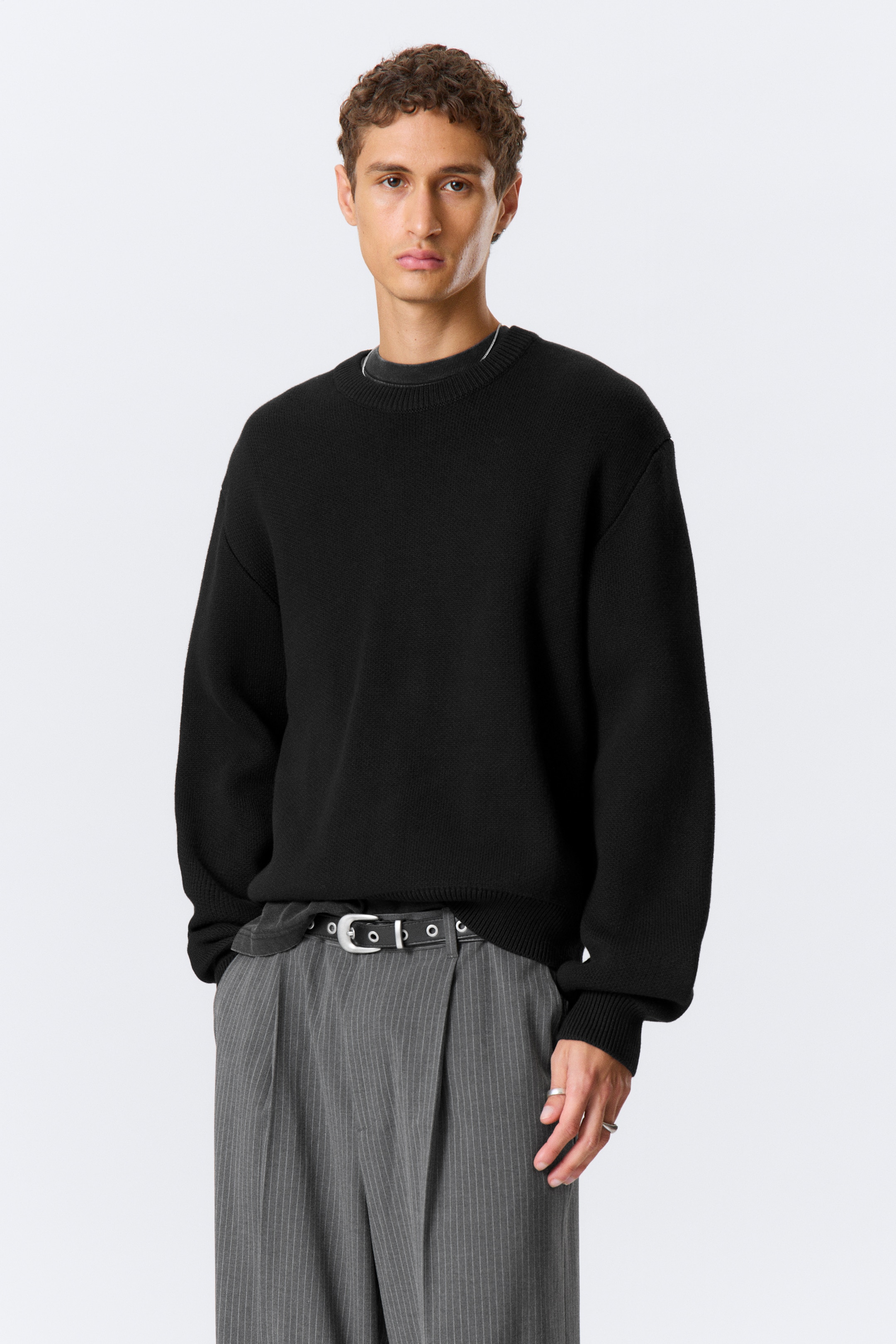 Ingrandisci l'immagine: Regular Knitted Cotton Sweater - Black - UOMO | H&M CH 1