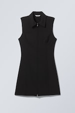 Black - Sleeveless Mini Suiting Zip Dress - 0