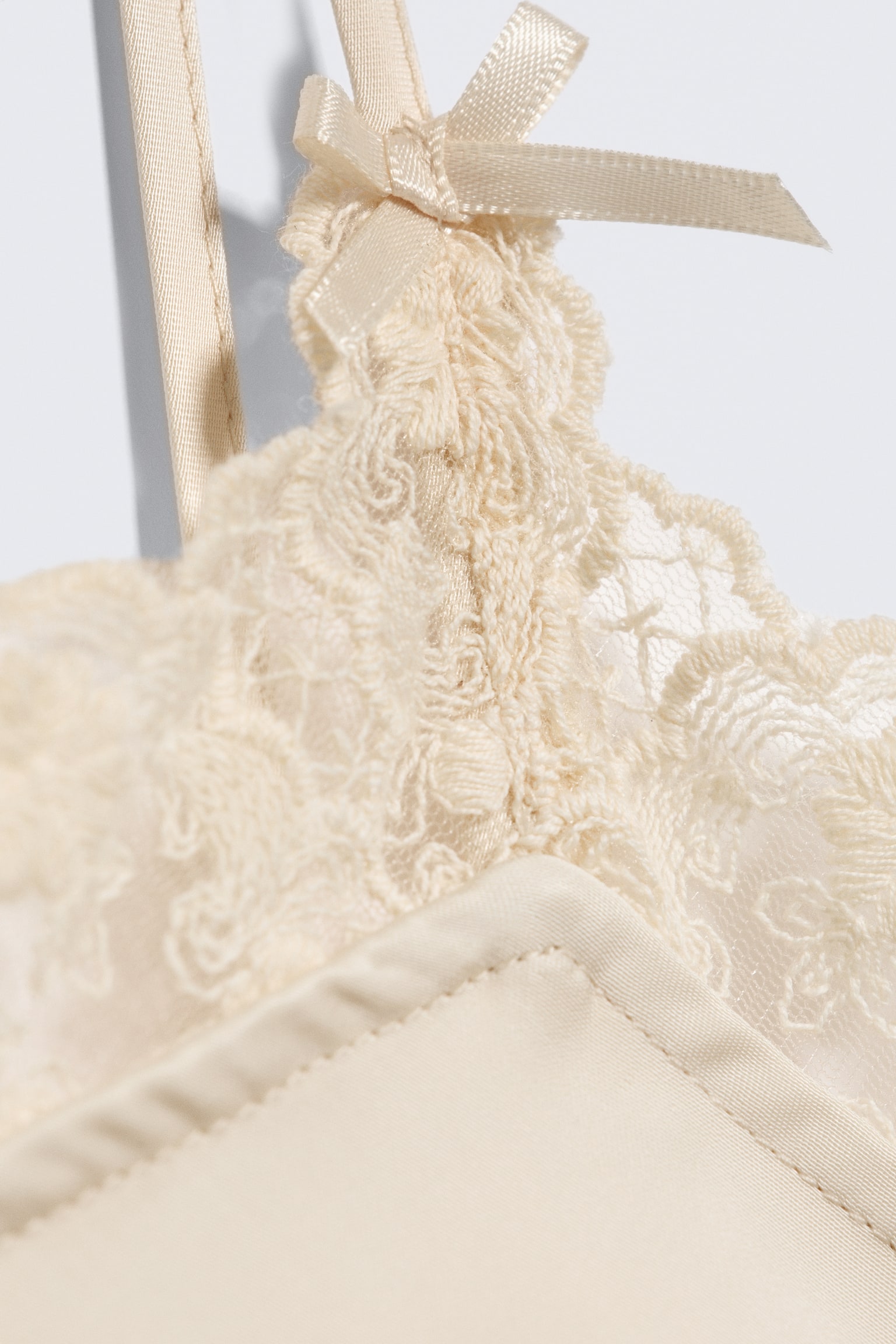 Rochie Slip Din Satin Cu Dantelă-Bej Deschis Prăfuit - 6