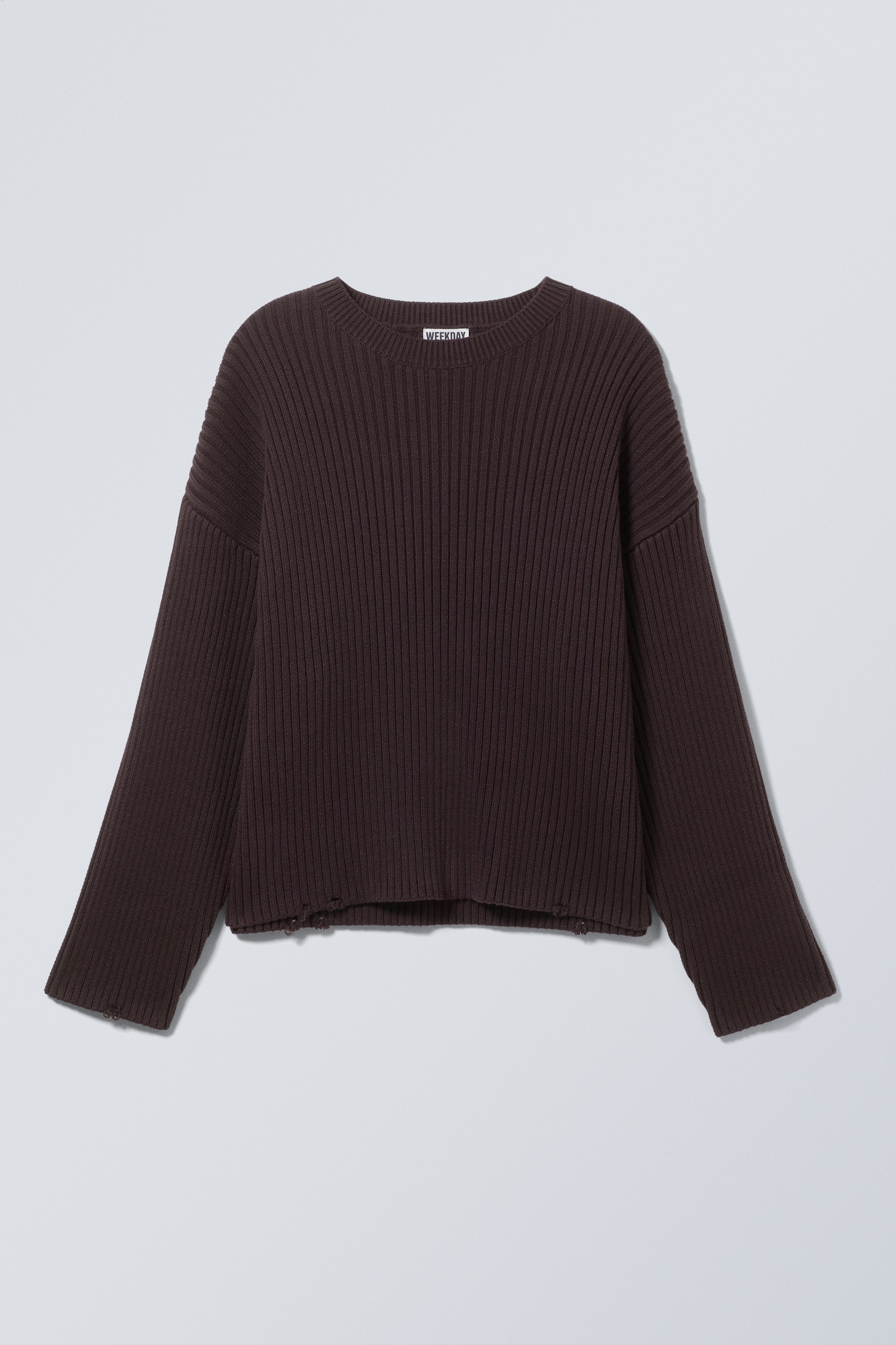 Loose Ribbed Cotton Sweater - Dark Mauve/Dusty White/Dark Blue