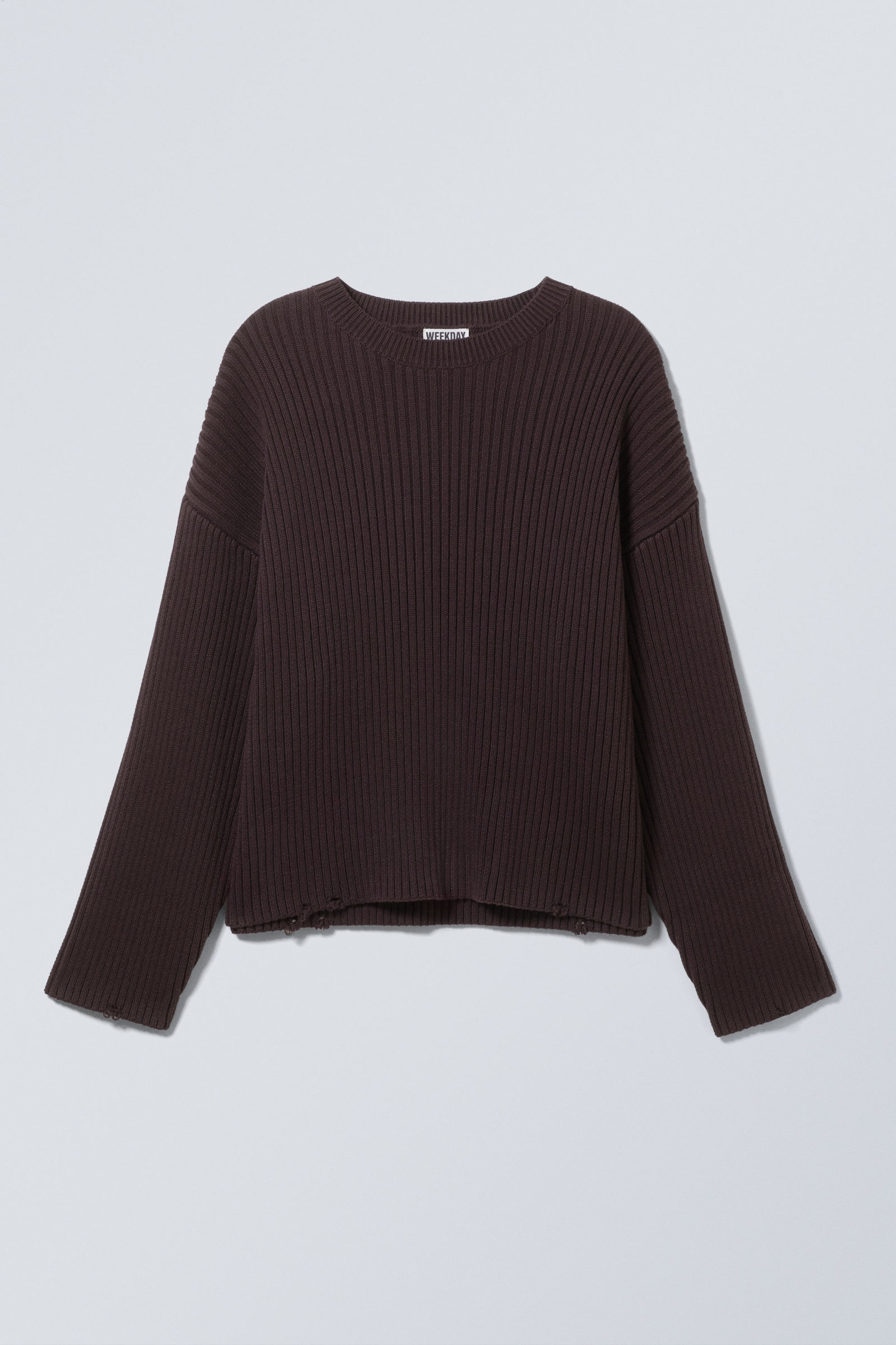 Dark Mauve - Loose Ribbed Cotton Sweater - 3