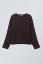 Dark Mauve - Loose Ribbed Cotton Sweater - 3