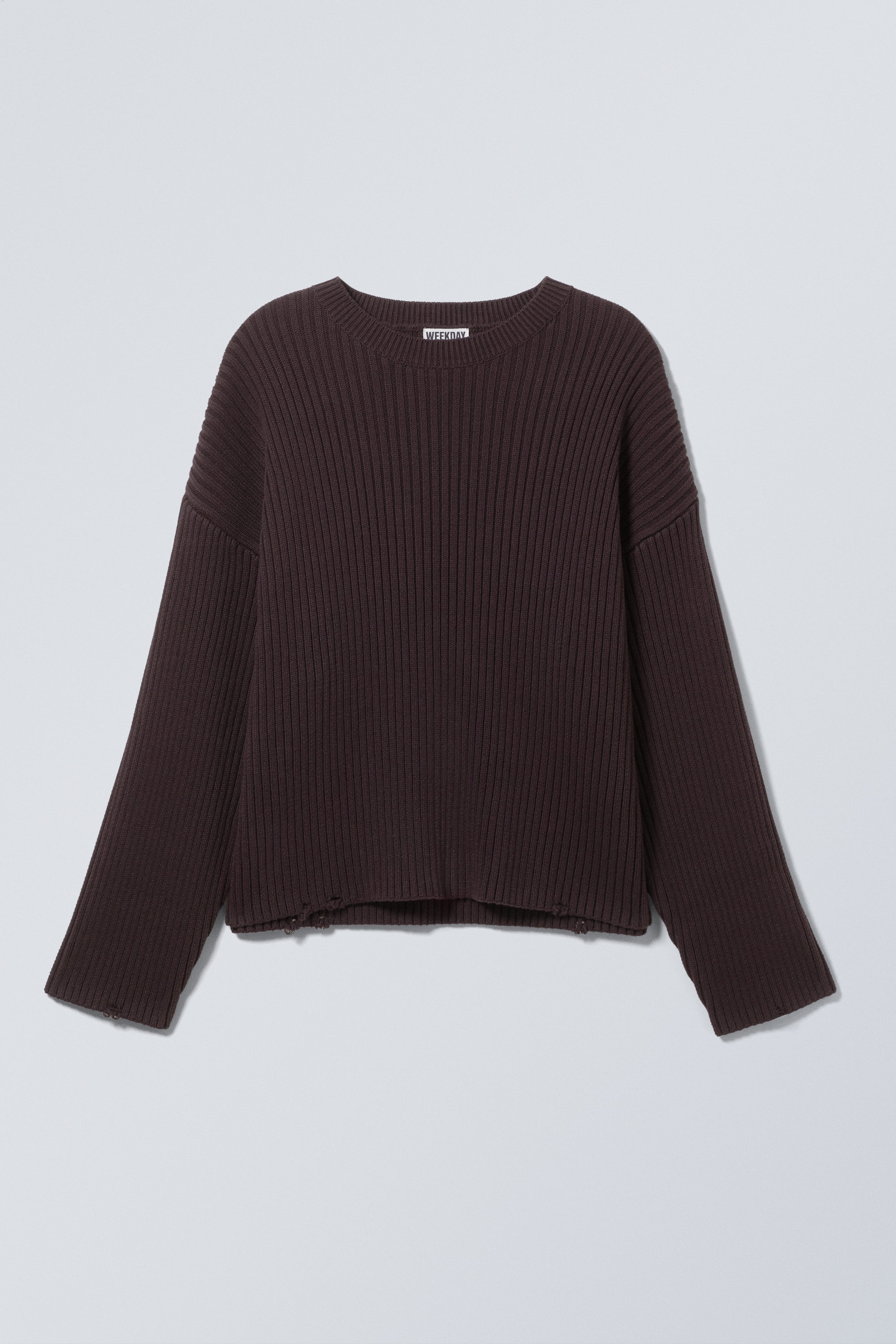 Dark Mauve - Loose Ribbed Cotton Sweater - 1