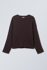 Dark Mauve - Loose Ribbed Cotton Sweater - 0