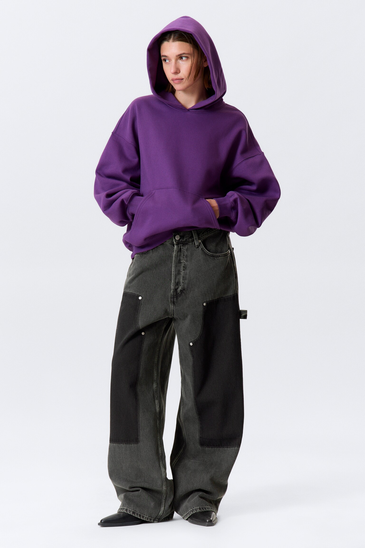 Schwerer Oversized-Hoodie - Violett/Schwarz/Dunkelblau/Hellgrau meliert/Verwaschenes Rot/Weiß/Dunkles Graubraun - 1